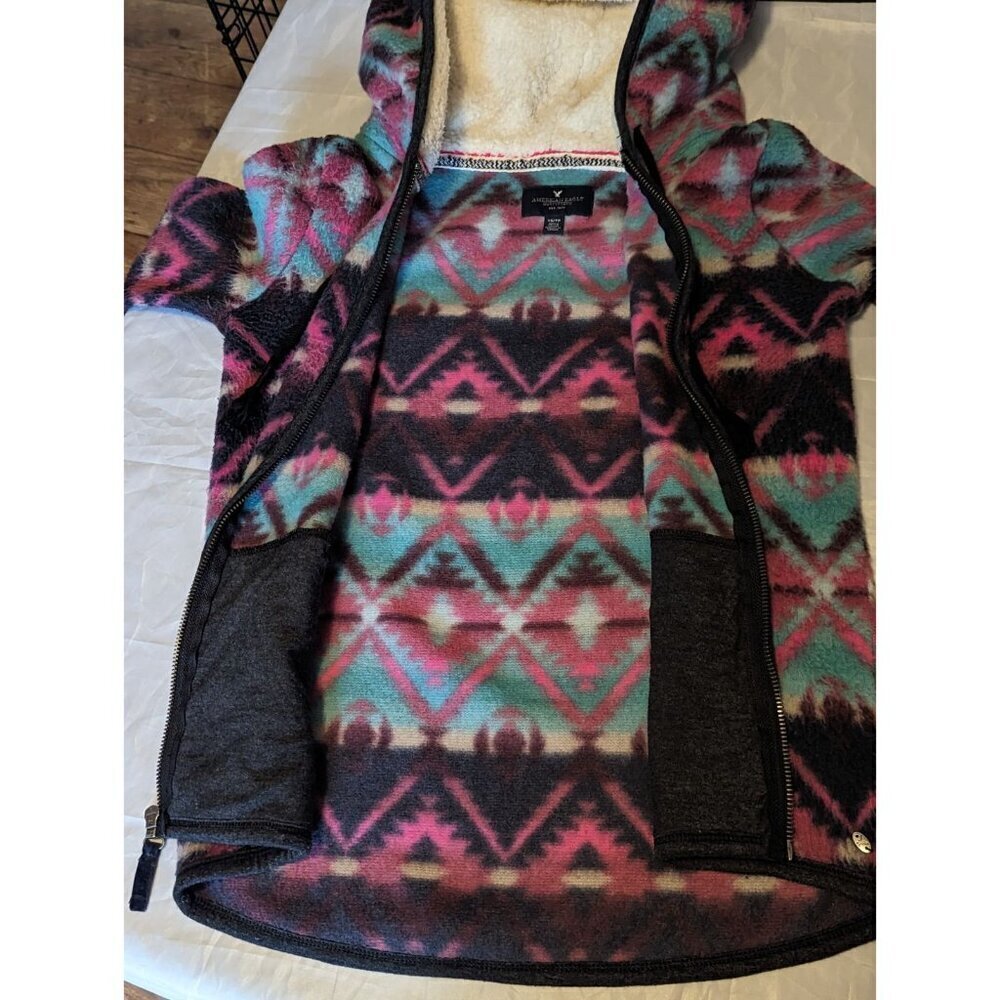 American Eagle Outfitters Women's Tribal/Aztec Fleece Jacket Full Zip Hooded XS - Picture 13 of 16
